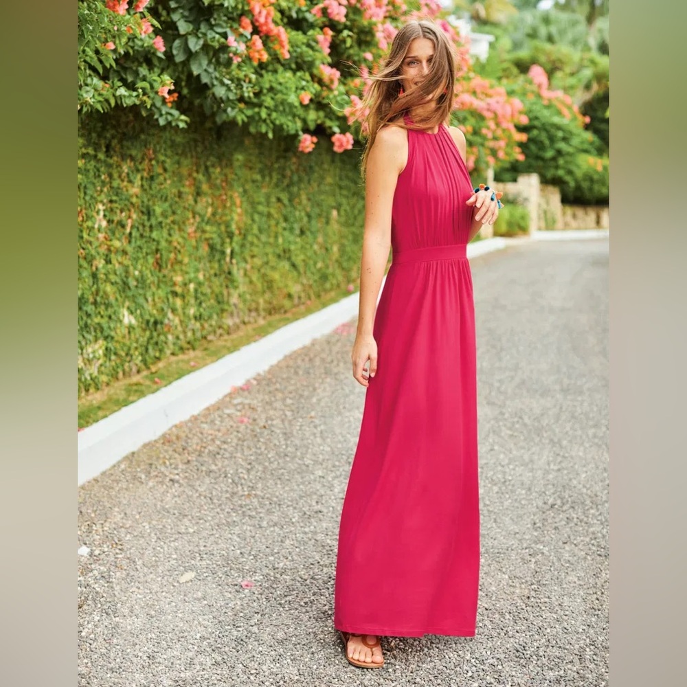 NWT Boden Open Back Dress Pink Halter Maxi Sundress Jersey Dress Size 12R
